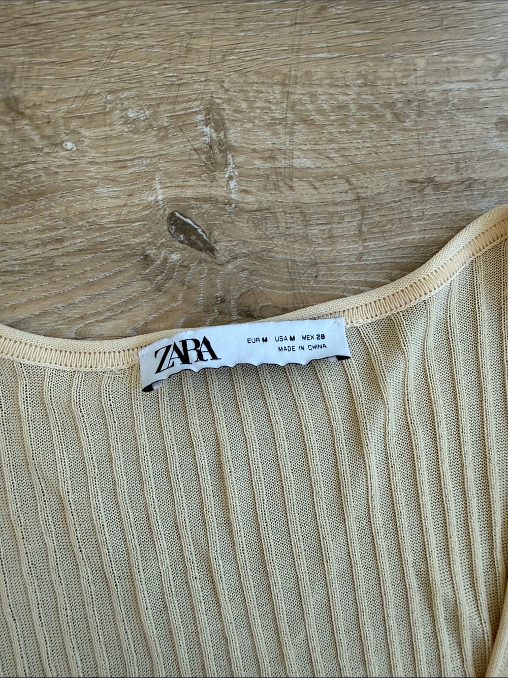 Zara Ribbed V-Neck Button-Side Long Sleeve Top - Cream Medium - Picture 3 of 6